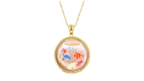 Italian Brown Shell Cameo Fish Bowl Pendant Necklace in 18kt Gold Over Sterling