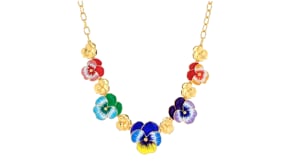 Multicolored Enamel Pansy Flower Necklace in 18kt Gold Over Sterling