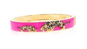 Pink and Black Enamel Tiger Bangle Bracelet in 18kt Gold Over Sterling