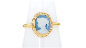 Italian Blue Porcelain Cameo Ring in 18kt Gold Over Sterling