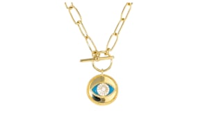 20 ct. t.w. White Topaz and Enamel Evil Eye Necklace in 18kt Gold Over Sterling