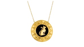 Black Onyx Cat Medallion Pendant Necklace in 18kt Gold Over Sterling