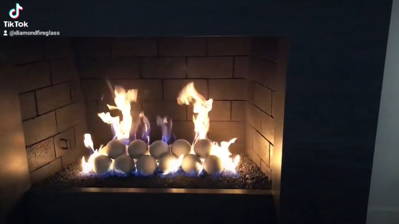 Ceramic fire ball spheres, cannon balls and fireplace fireballs