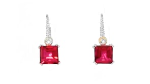 5.00 ct. t.w. Berry Mystic Quartz Drop Earrings in Sterling Silver with White Topaz Accents and 14kt Yellow Gold