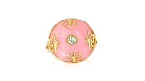 Pink Jade Good Fortune Butterfly Ring in 18kt Gold Over Sterling