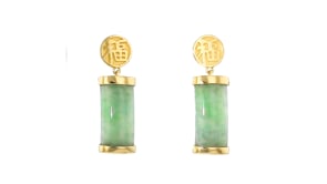 Jade Good Fortune Drop Earrings in 18kt Gold Over Sterling
