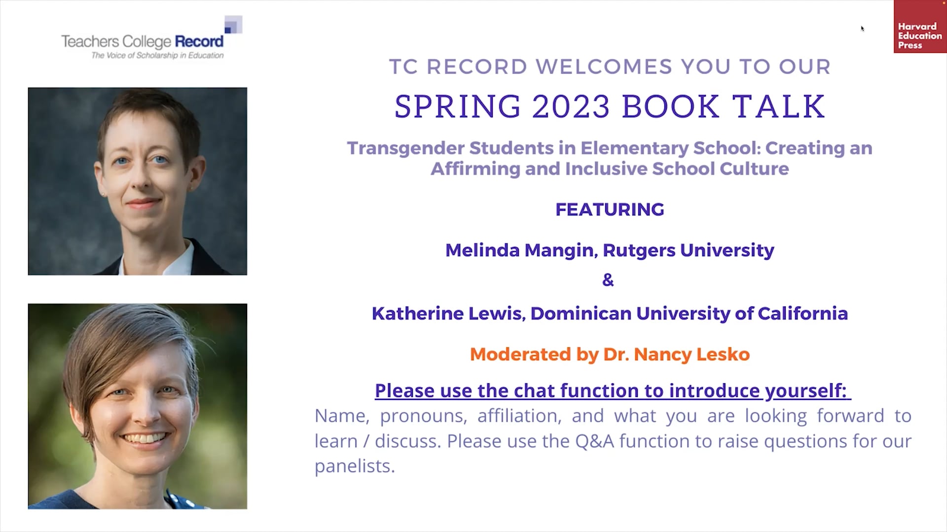 TCR Spring 2023 Book Talk: Transgender Students in Elementary School