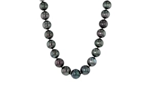 10-13mm Black Cultured Tahitian Pearl Necklace With 14kt White Gold