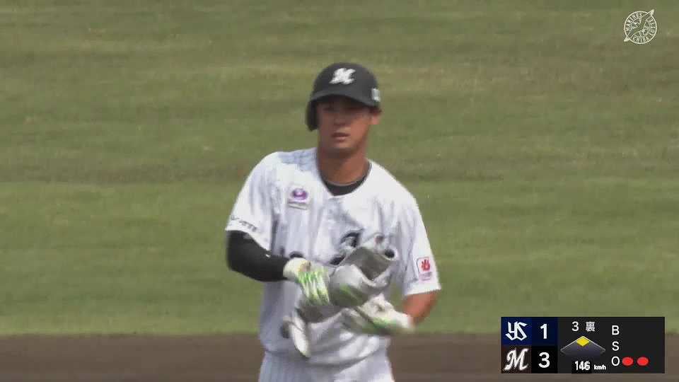 【ファーム】逆方向への一打!! マリーンズ・平沢大河 レフトオーバーの2点タイムリー2ベースヒットで勝ち越しに成功!!  2023年4月5日 千葉ロッテマリーンズ 対 東京ヤクルトスワローズ