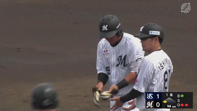 【ファーム】マリーンズ・西川僚祐 レフト前へのタイムリーヒットですぐさま同点に追いつく!!  2023年4月5日 千葉ロッテマリーンズ 対 東京ヤクルトスワローズ