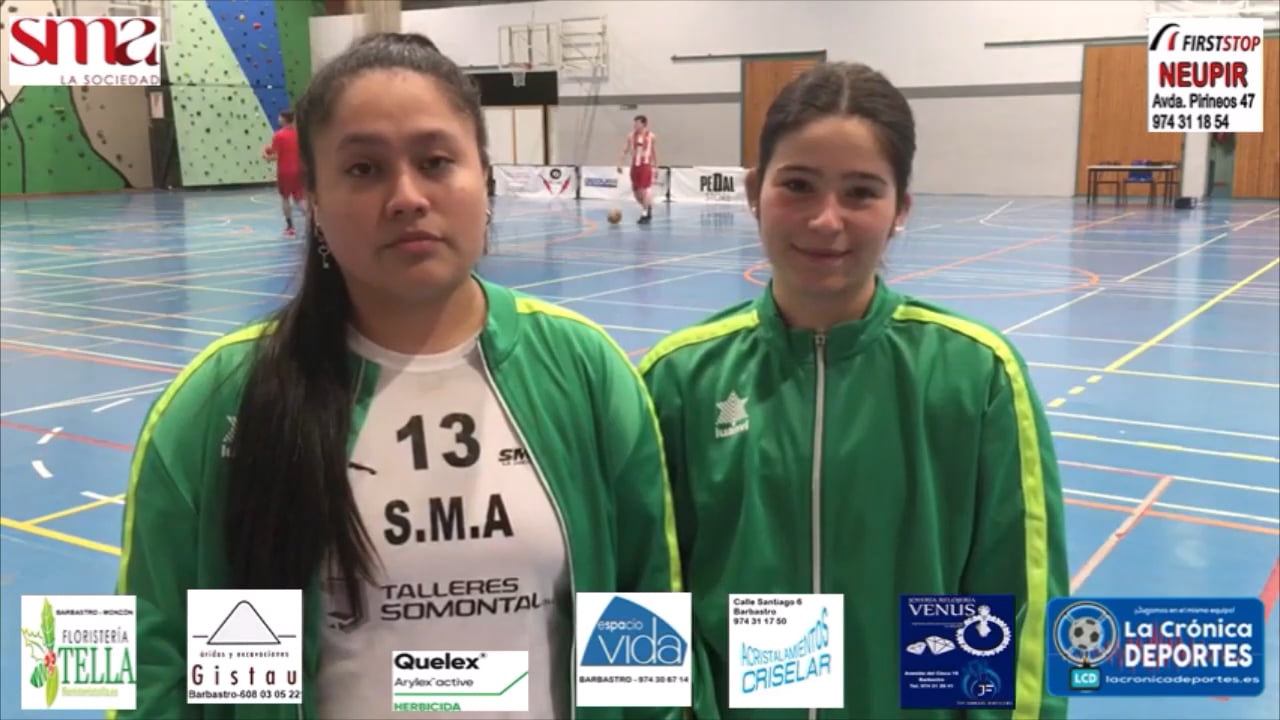 IRENE Y ADRIANA (Jugadoras Equipo Voleibol Femenino SMA Barbastro) Derrota de la SMA por 1-3 contra Colegio Sansueña con parciales de 25-11//22-25//19-25//26-28.