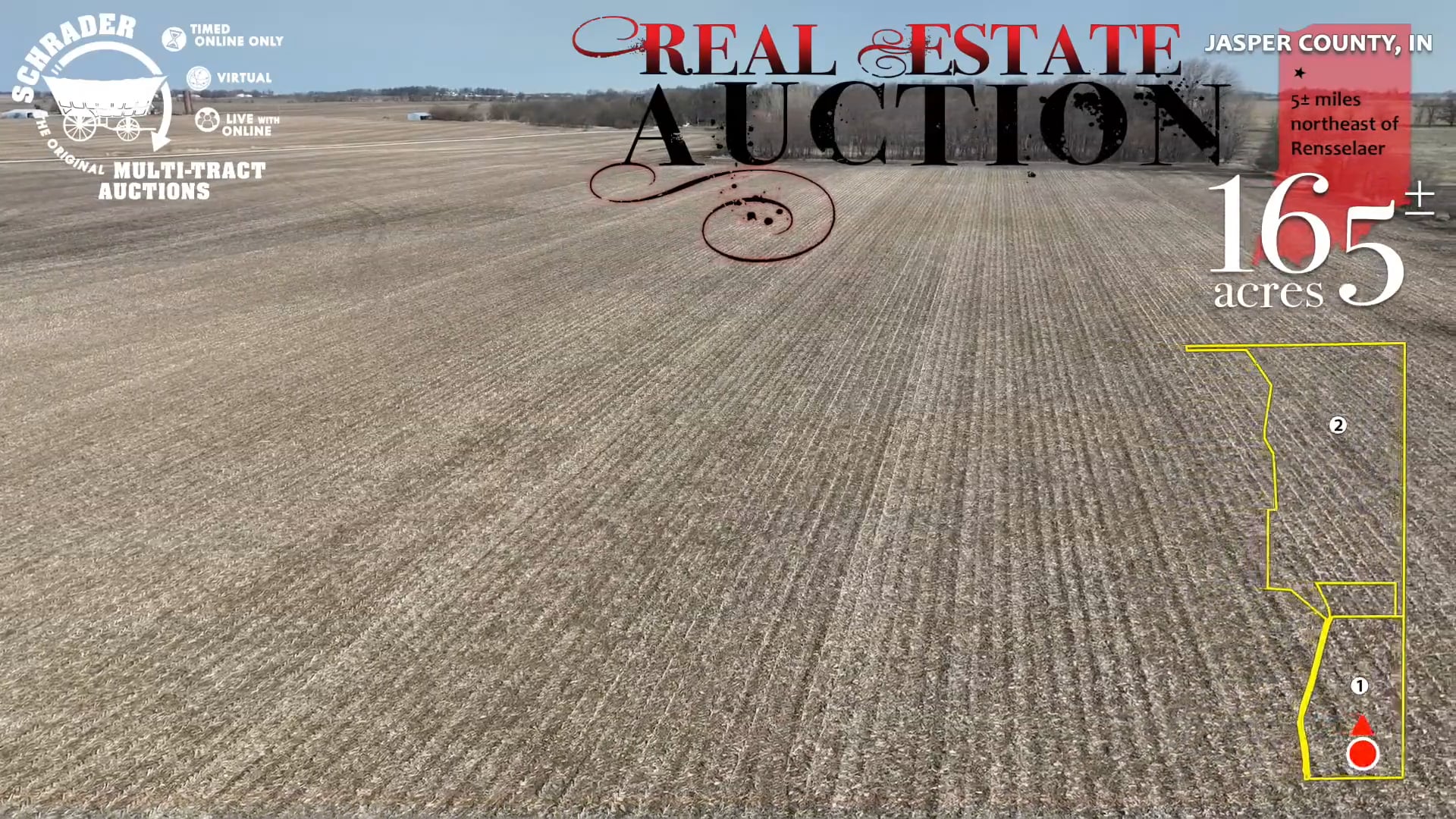 LAND AUCTION 165+/ ACRES OFFERED IN 2 TRACTS IN JASPER COUNTY, IN on