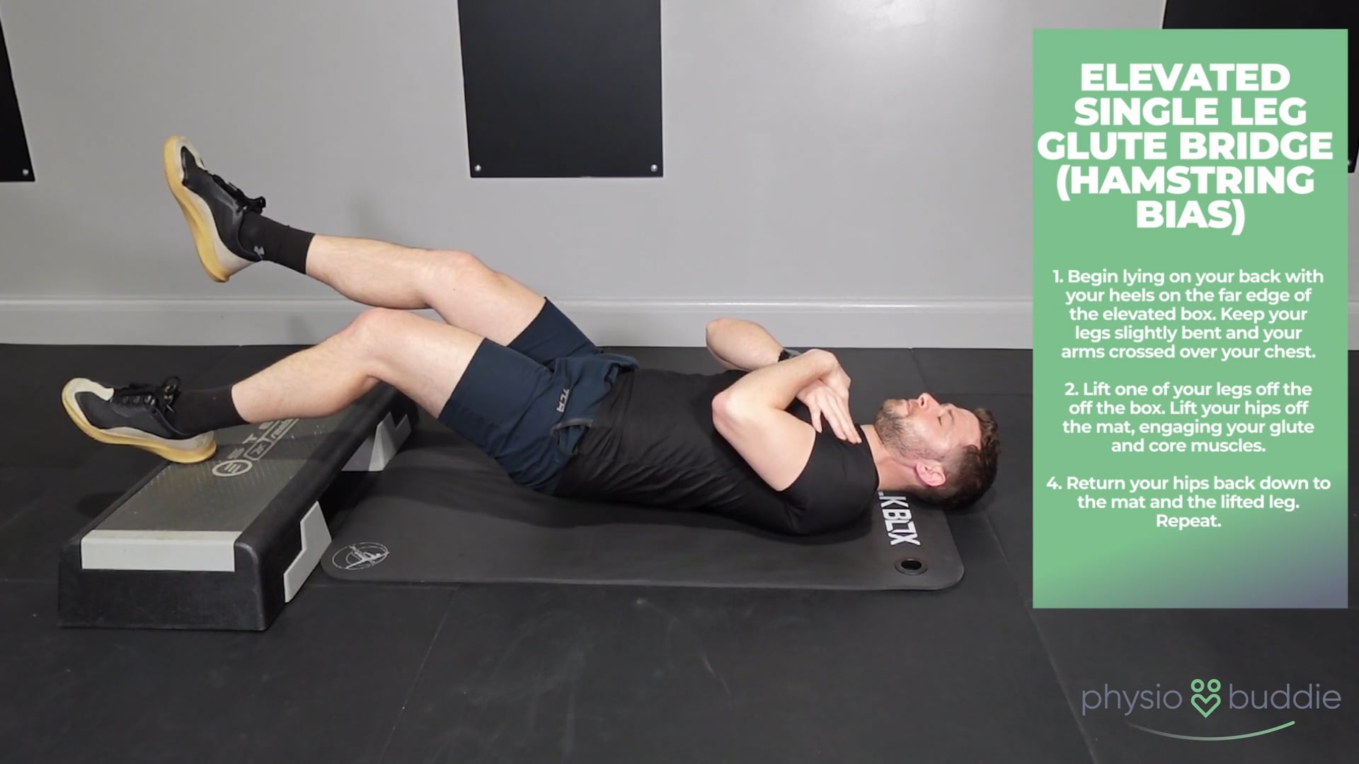 Elevated single leg glute bridge (hamstring bias).mov on Vimeo