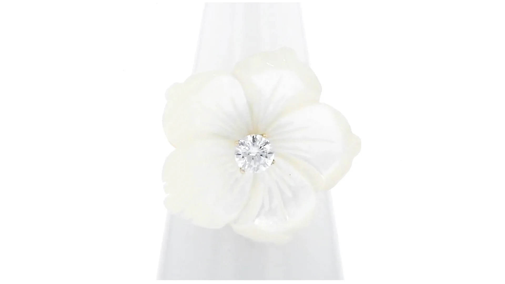 Italian Mother-of-Pearl and .30 Carat CZ Flower Ring in 18kt Gold