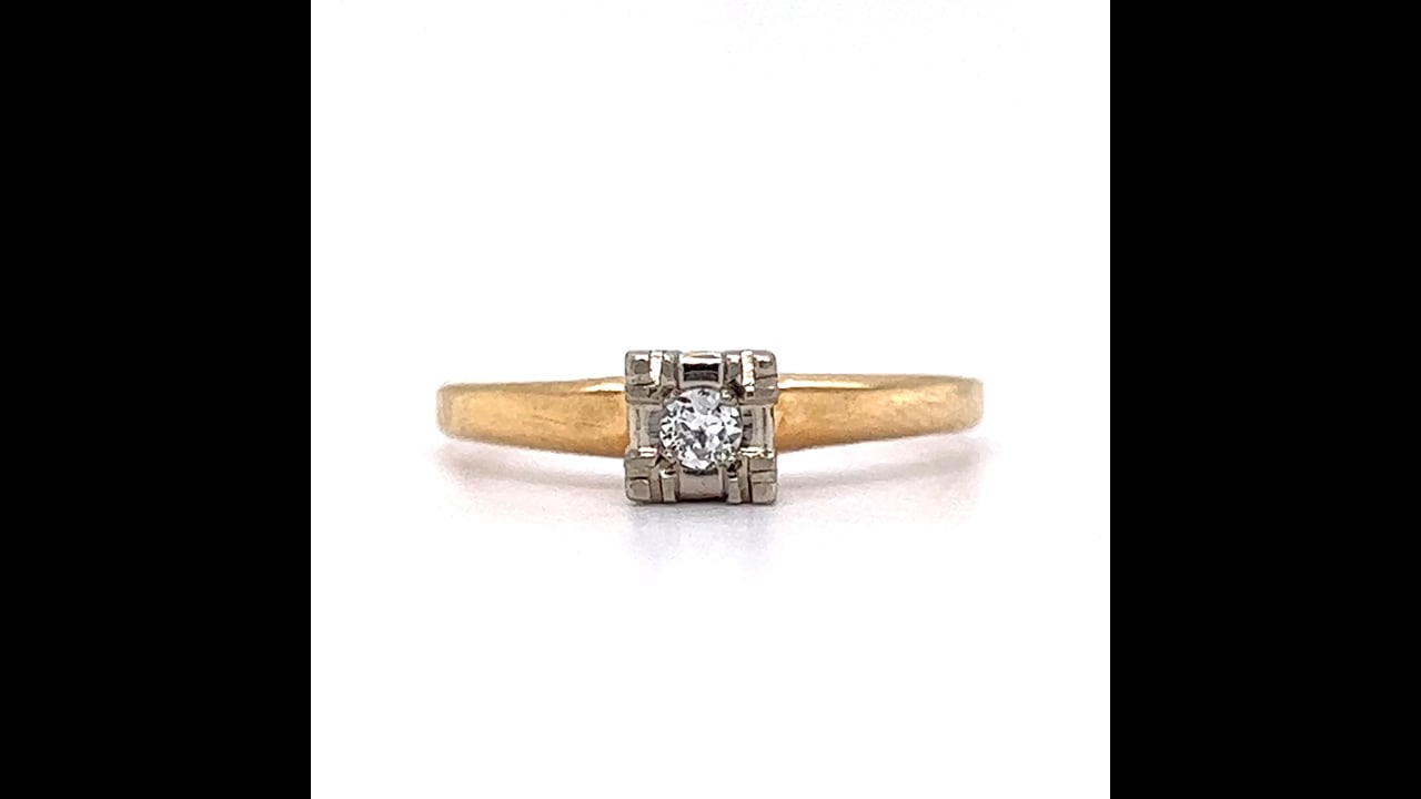 Vintage .08 Transitional Cut Diamond Engagement Ring in 14k Yellow 