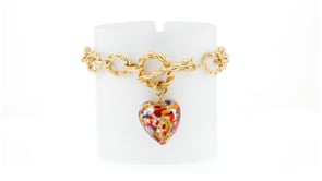 Italian Multicolored Murano Glass Heart Charm Bracelet in 18kt Gold Over Sterling