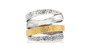 Two-Tone Sterling Silver Textured and Polished Multi-Row Ring