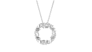 1.75 ct. t.w. Baguette and Round CZ Open Circle Pendant Necklace in Sterling Silver