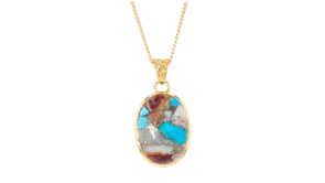 Oval Kingman Turquoise Pendant Necklace in 18kt Gold Over Sterling
