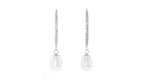 8x10mm Cultured Pearl and .38 ct. t.w. CZ Drop Earrings in Sterling Silver