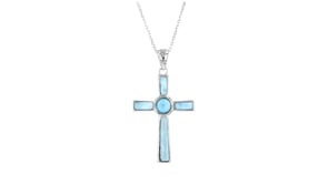 Larimar Cross Pendant Necklace in Sterling Silver
