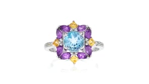 1.50 Carat Blue Topaz, .50 ct. t.w. Amethyst, .10 ct. t.w. Citrine Ring with White Topaz Accents in Sterling Silver