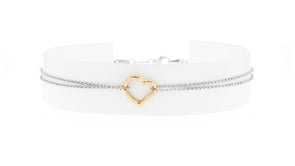 Sterling Silver and 14kt Yellow Gold Heart Center Anklet