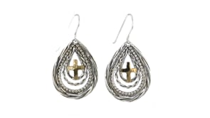 Sterling Silver and 14kt Yellow Gold Cross Teardrop Earrings
