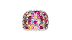 4.10 ct. t.w. Multicolored Simulated Sapphire and .20 ct. t.w. CZ Wide Ring in Sterling Silver