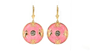Pink Jade Good Fortune Butterfly Drop Earrings in 18kt Gold Over Sterling
