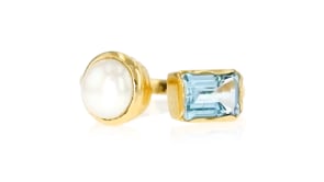 8-8.5mm Cultured Pearl and 1.40 Carat Sky Blue Topaz Ring in 18kt Gold Over Sterling