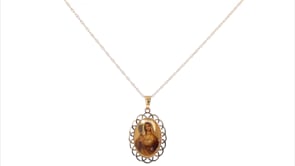14kt Yellow Gold Immaculate Heart of Mary Pendant Necklace with Multicolored Enamel