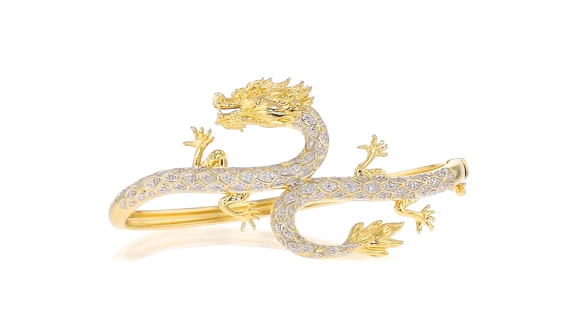15 ct. t.w. Diamond Dragon Bangle Bracelet in 18kt Gold Over