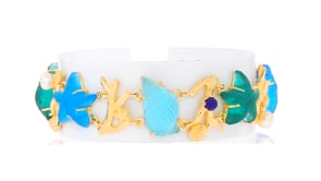 Italian Tagliamonte Blue and Green Venetian Glass Sealife Bracelet with Cultured Pearl in 18kt Gold Over Sterling