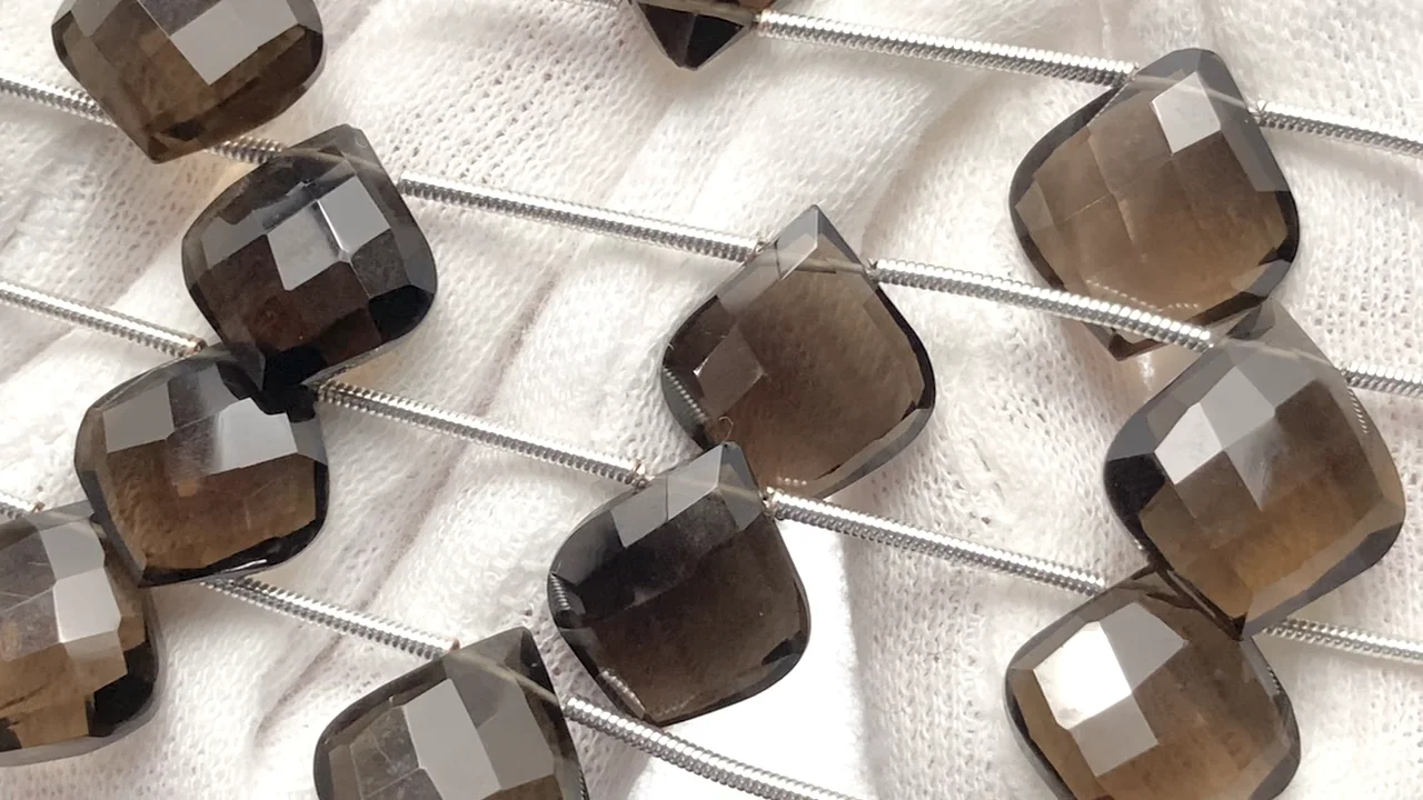 スモーキークォーツ 変形ペアシェイプカット 1連（8粒）｜天然石ビーズ