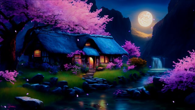 Japanese Cherry Garden Sakura Blossom Night Park Stock Vector   Illustration of cartoon evening 269803480