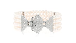 4.5-5mm Cultured Pearl and .15 ct. t.w. Diamond Multi-Strand Bracelet in Sterling Silver