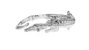 Italian Sterling Silver Alligator Bypass Bangle Bracelet with Emerald Accents