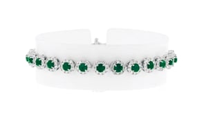 4.10 ct. t.w. Emerald and 3.00 ct. t.w. Diamond Tennis Bracelet in 14kt White Gold