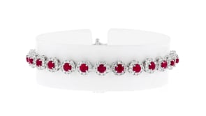 5.50 ct. t.w. Ruby and 3.00 ct. t.w. Diamond Tennis Bracelet in 14kt White Gold
