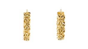 14kt Yellow Gold Byzantine Hoop Earrings. 1 38