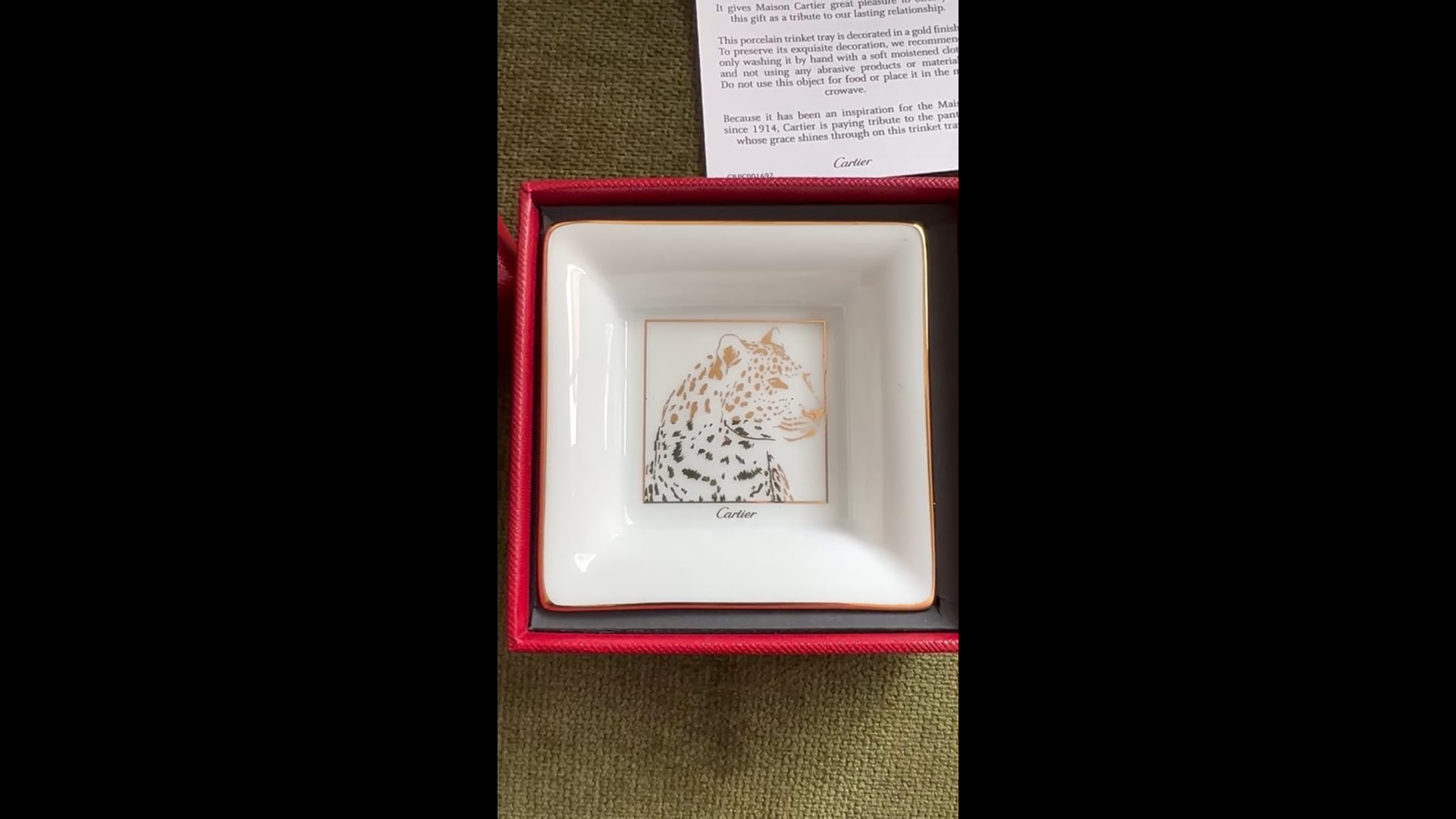Cartier “Panthere” Face Porcelain Mini Ashtray Gold Rim, Circa