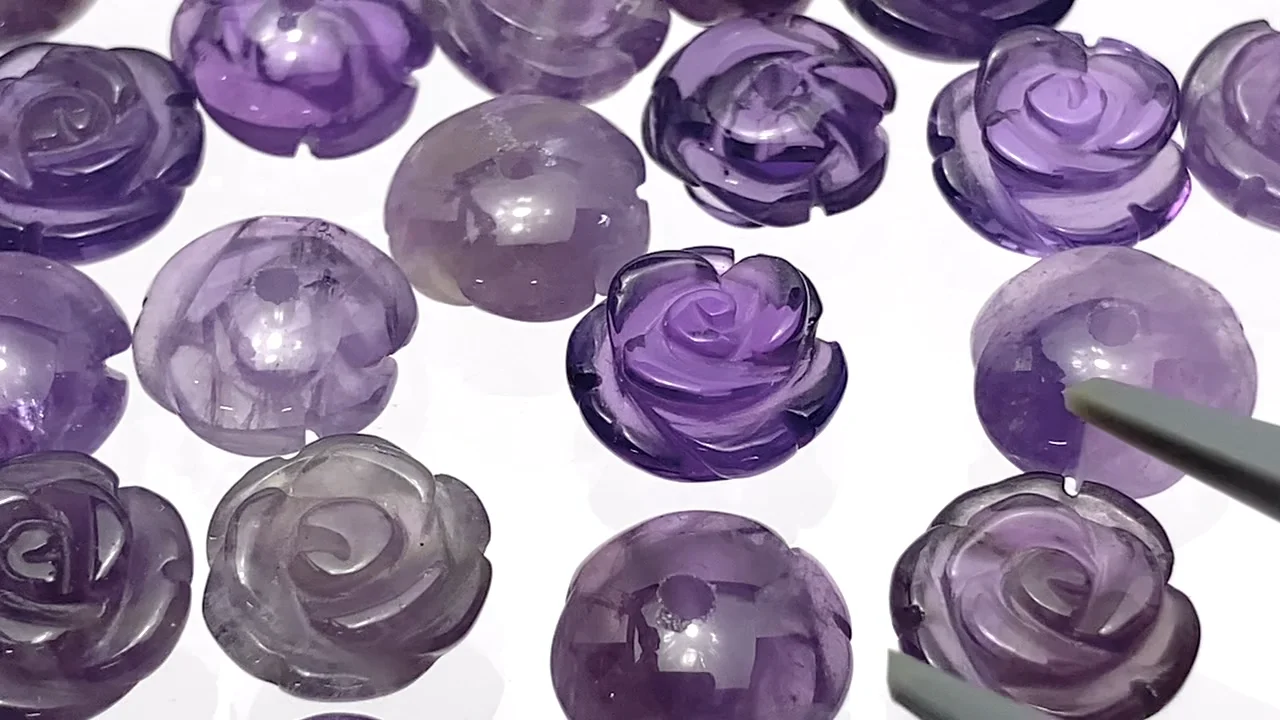 アメジスト 薔薇10mm 【片穴】 4個｜天然石ビーズの卸問屋・通販