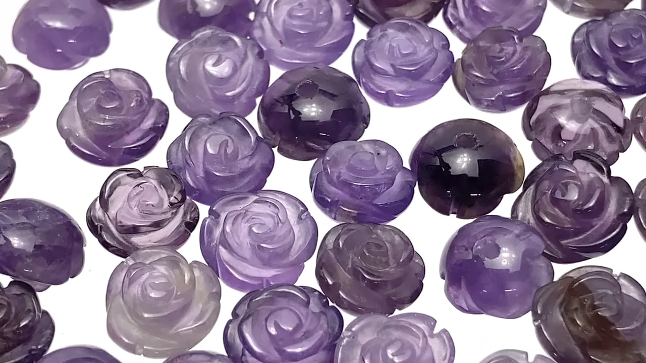 アメジスト 薔薇8mm 【片穴】 4個｜天然石ビーズの卸問屋・通販