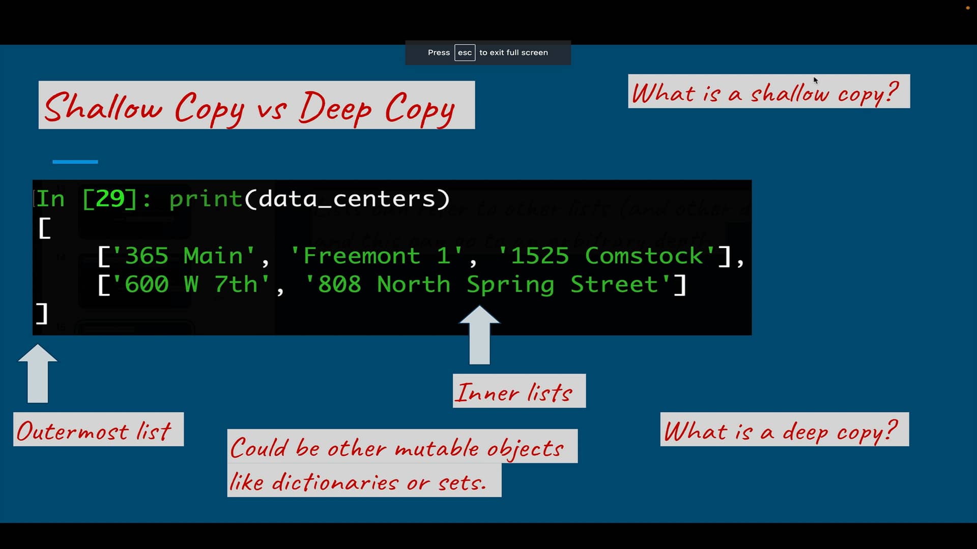 Learning python week2 shallow copy vs deep copy optional