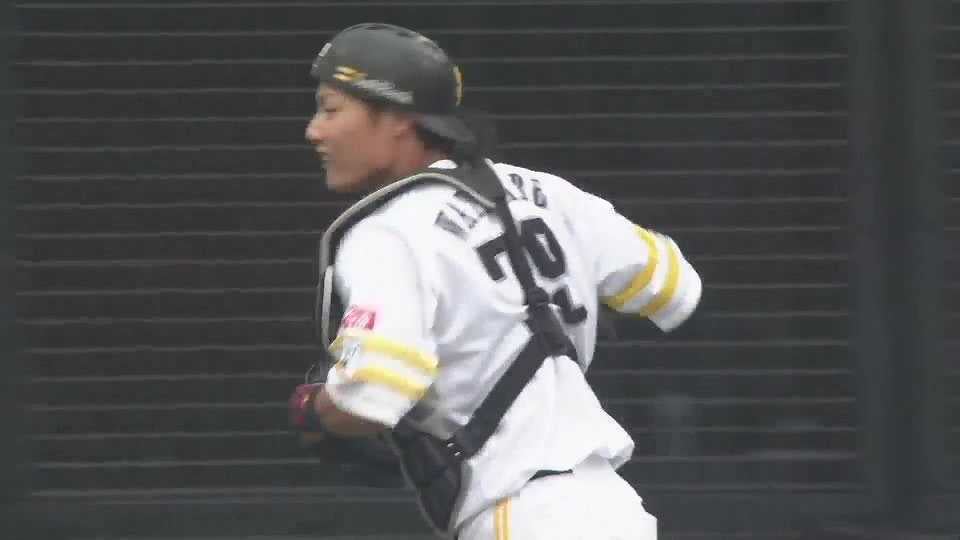 【ファーム】ストライク送球!! ホークス・渡邉陸 見事な送球で盗塁阻止!!  2023年4月14日 福岡ソフトバンクホークス 対 阪神タイガース