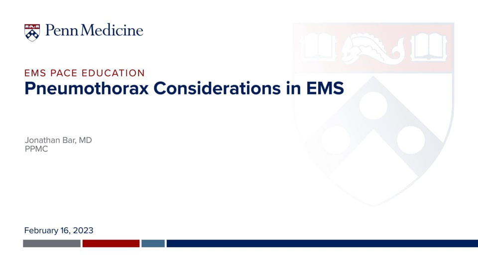 Watch video titled Pneumothorax Considerations in EMS on Vimeo