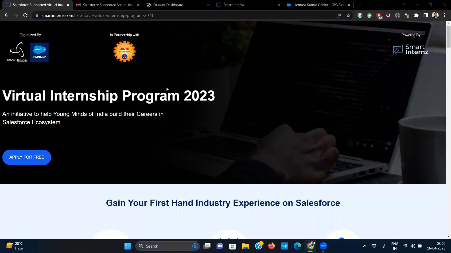 Salesforce Supported Virtual Internship Program 2023 Student Journey