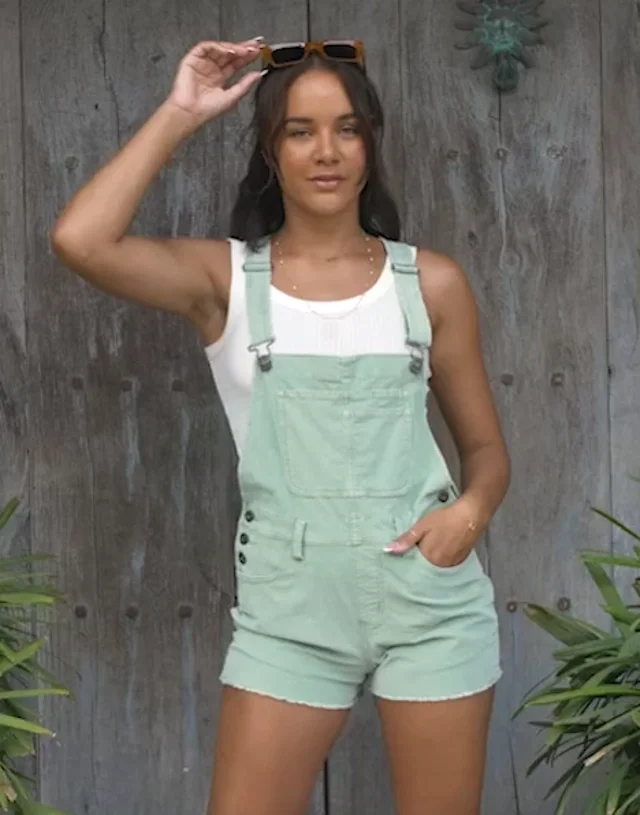 green overall shorts