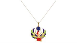 Lapis and .20 ct. t.w. Citrine Egyptian Pendant Necklace with Multicolored Enamel in 18kt Gold Over Sterling